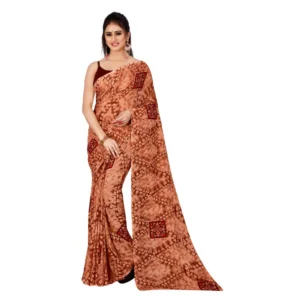 Women's Georgette Saree With Out Blouse (Brown, 5-6 Mtrs)
