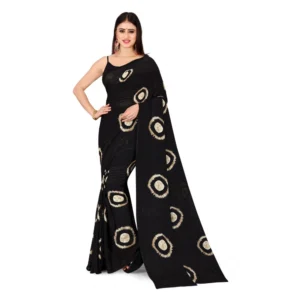 Women's Georgette Saree With Out Blouse (Black, 5-6 Mtrs)