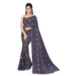 Women's Georgette Saree With Out Blouse (Navy Blue, 5-6 Mtrs)