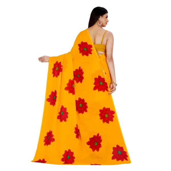 Women's Georgette Saree With Out Blouse (Yellow, 5-6 Mtrs)