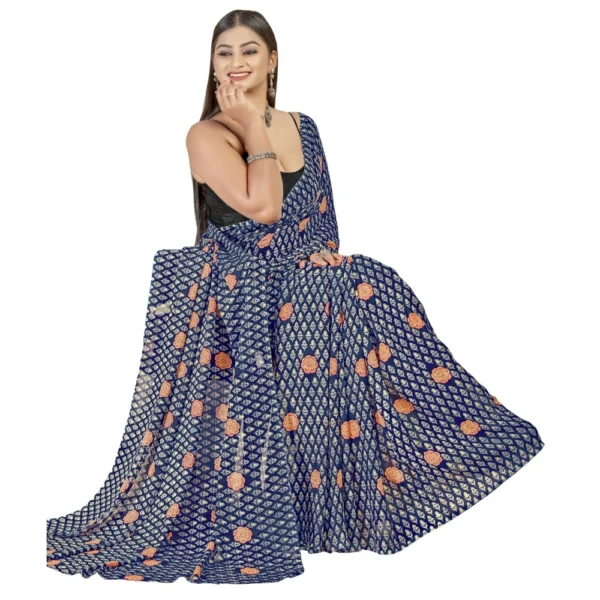 Women's Georgette Saree With Out Blouse (Navy Blue, 5-6 Mtrs)
