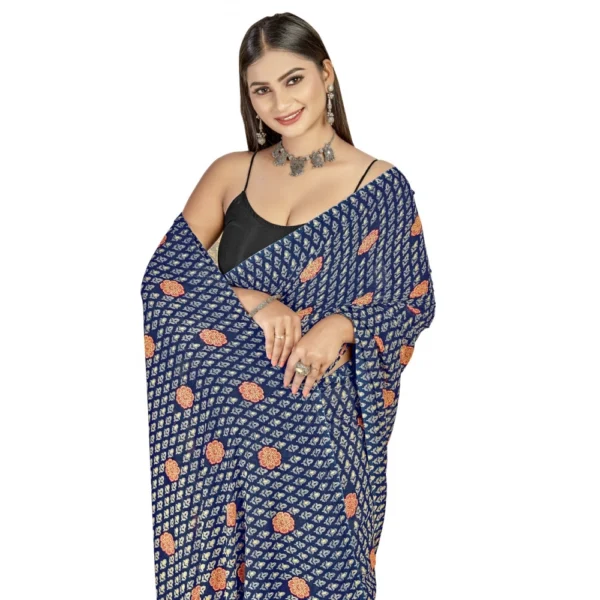 Women's Georgette Saree With Out Blouse (Navy Blue, 5-6 Mtrs)