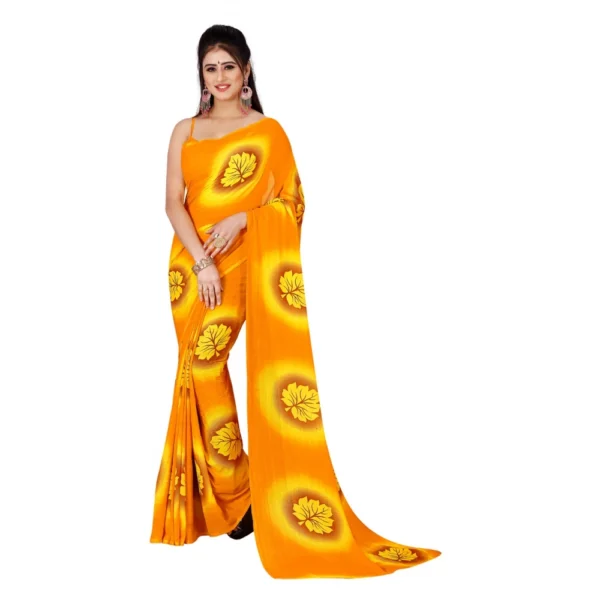 Women's Georgette Saree With Out Blouse (Orange, 5-6 Mtrs)