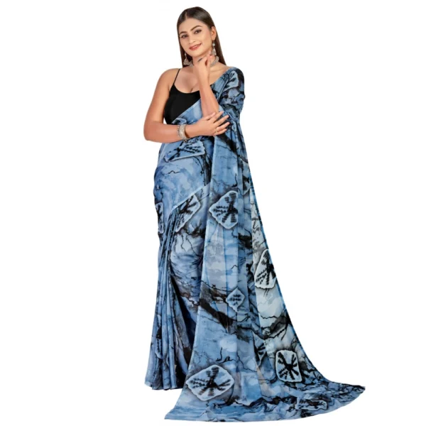 Women's Georgette Saree With Out Blouse (Light Blue, 5-6 Mtrs)