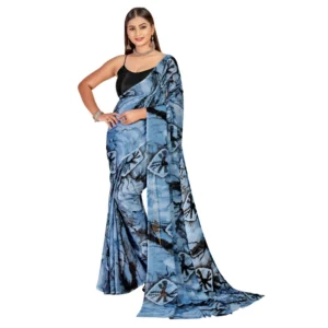 Women's Georgette Saree With Out Blouse (Light Blue, 5-6 Mtrs)