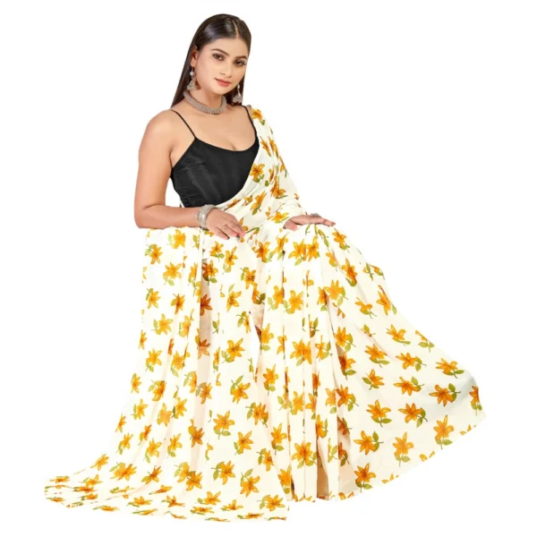 Women's Georgette Saree With Out Blouse (Mustard, 5-6 Mtrs)