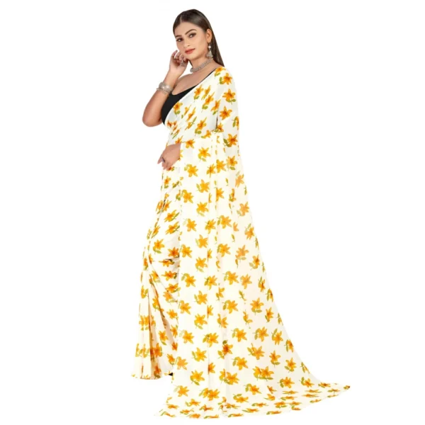 Women's Georgette Saree With Out Blouse (Mustard, 5-6 Mtrs)