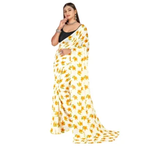 Women's Georgette Saree With Out Blouse (Mustard, 5-6 Mtrs)