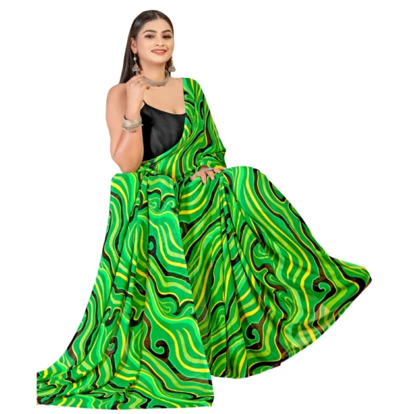 Women's Georgette Saree With Out Blouse (Green, 5-6 Mtrs)
