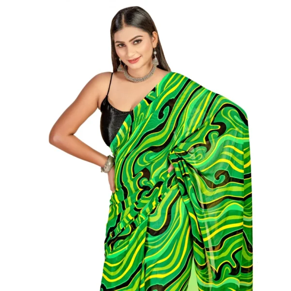 Women's Georgette Saree With Out Blouse (Green, 5-6 Mtrs)