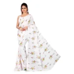 Women's Georgette Saree With Out Blouse (White, 5-6 Mtrs)
