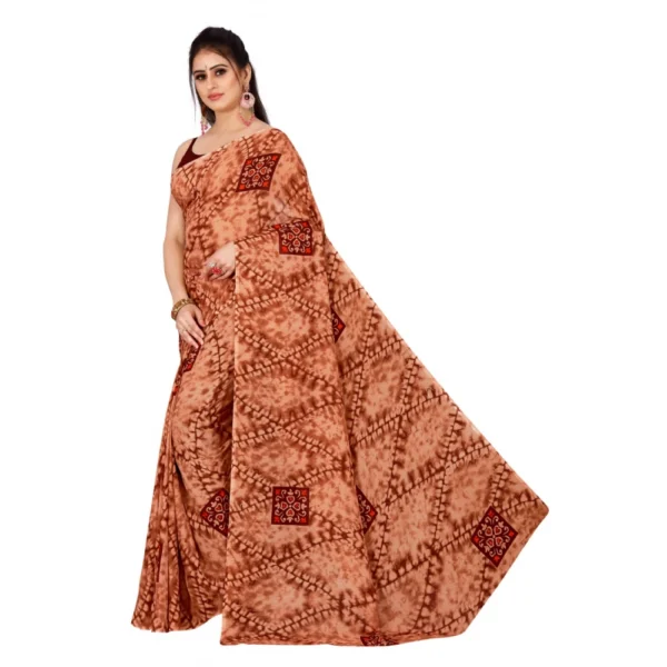 Women's Georgette Saree With Out Blouse (Brown, 5-6 Mtrs)