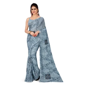 Women's Georgette Saree With Out Blouse (Grey, 5-6 Mtrs)