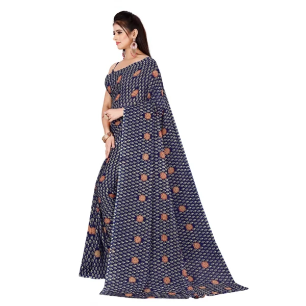 Women's Georgette Saree With Out Blouse (Navy Blue, 5-6 Mtrs)