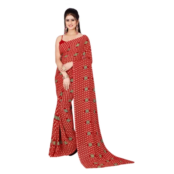 Women's Georgette Saree With Out Blouse (Red, 5-6 Mtrs)