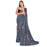 Women's Georgette Saree With Out Blouse (Navy Blue, 5-6 Mtrs)