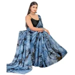 Women's Georgette Saree With Out Blouse (Light Blue, 5-6 Mtrs)