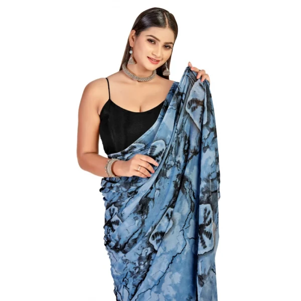 Women's Georgette Saree With Out Blouse (Light Blue, 5-6 Mtrs)