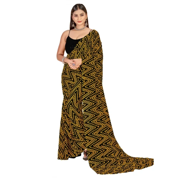 Women's Georgette Saree With Out Blouse (Mustard, 5-6 Mtrs)