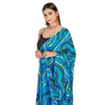 Women's Georgette Saree With Out Blouse (Blue, 5-6 Mtrs)