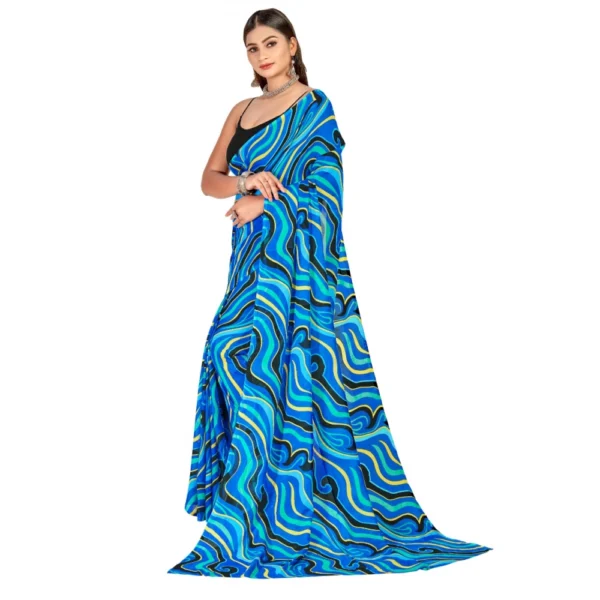 Women's Georgette Saree With Out Blouse (Blue, 5-6 Mtrs)