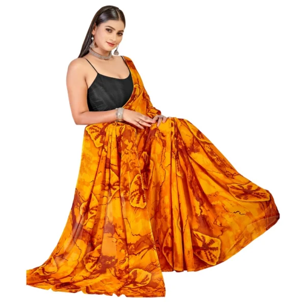 Women's Georgette Saree With Out Blouse (Yellow, 5-6 Mtrs)