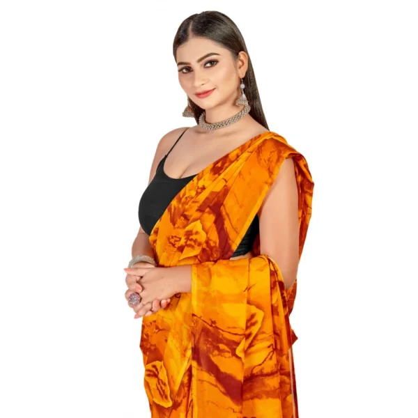 Women's Georgette Saree With Out Blouse (Yellow, 5-6 Mtrs)