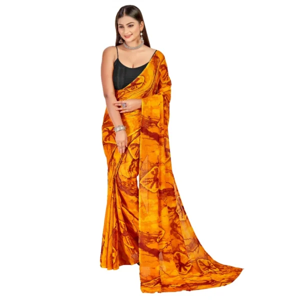 Women's Georgette Saree With Out Blouse (Yellow, 5-6 Mtrs)