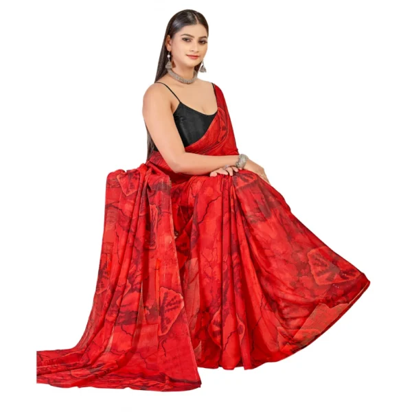 Women's Georgette Saree With Out Blouse (Red, 5-6 Mtrs)