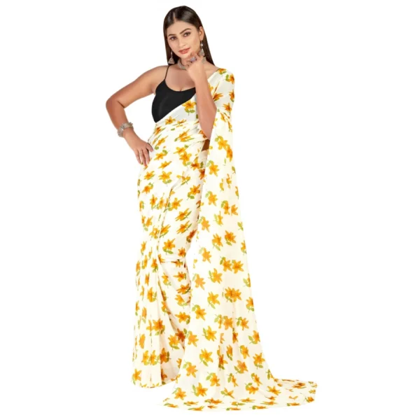 Women's Georgette Saree With Out Blouse (Mustard, 5-6 Mtrs)