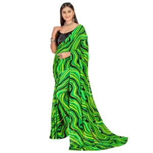 Women's Georgette Saree With Out Blouse (Green, 5-6 Mtrs)