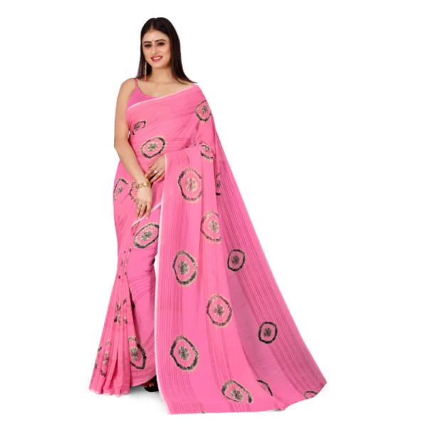 Women's Georgette Saree With Out Blouse (Pink, 5-6 Mtrs)