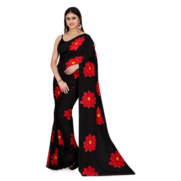 Women's Georgette Saree With Out Blouse (Black, 5-6 Mtrs)