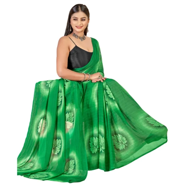 Women's Georgette Saree With Out Blouse (Green, 5-6 Mtrs)