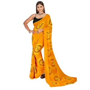 Women's Georgette Saree With Out Blouse (Yellow, 5-6 Mtrs)