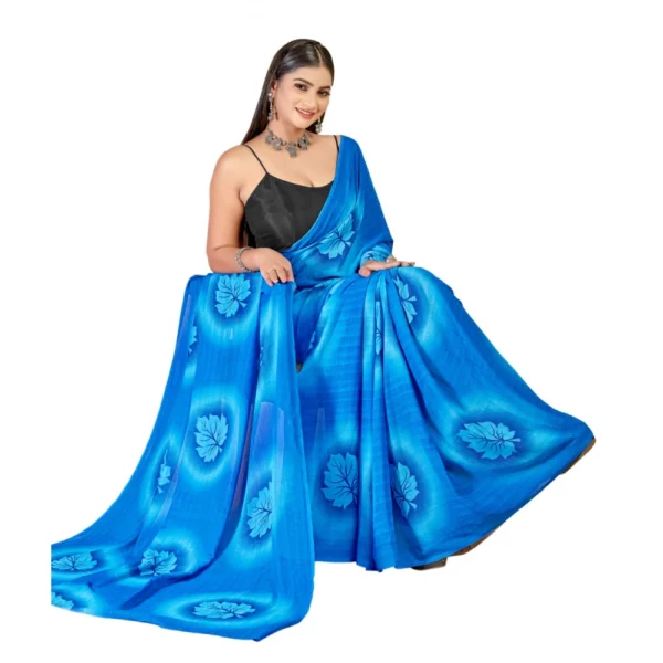 Women's Georgette Saree With Out Blouse (Blue, 5-6 Mtrs)