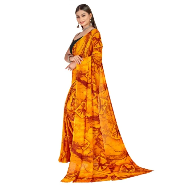 Women's Georgette Saree With Out Blouse (Yellow, 5-6 Mtrs)