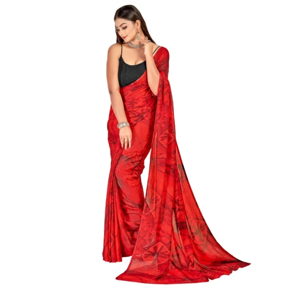Women's Georgette Saree With Out Blouse (Red, 5-6 Mtrs)