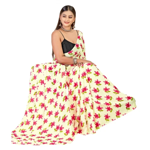 Women's Georgette Saree With Out Blouse (Pink, 5-6 Mtrs)