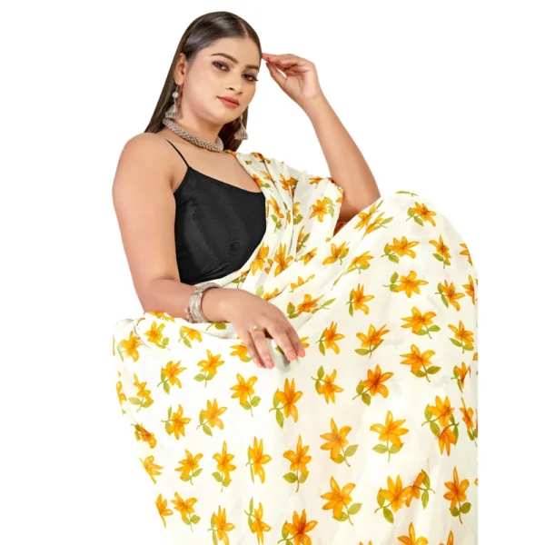 Women's Georgette Saree With Out Blouse (Mustard, 5-6 Mtrs)