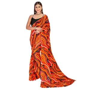 Women's Georgette Saree With Out Blouse (Orange, 5-6 Mtrs)