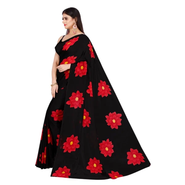 Women's Georgette Saree With Out Blouse (Black, 5-6 Mtrs)