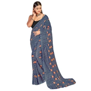 Women's Georgette Saree With Out Blouse (Navy Blue, 5-6 Mtrs)