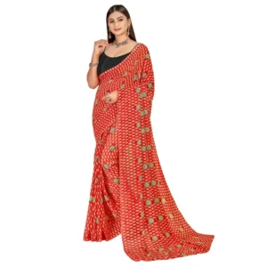 Women's Georgette Saree With Out Blouse (Red, 5-6 Mtrs)