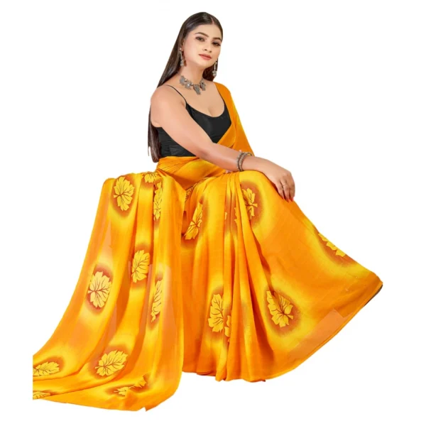 Women's Georgette Saree With Out Blouse (Yellow, 5-6 Mtrs)