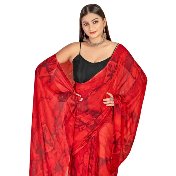 Women's Georgette Saree With Out Blouse (Red, 5-6 Mtrs)