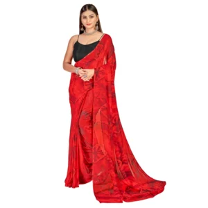 Women's Georgette Saree With Out Blouse (Red, 5-6 Mtrs)