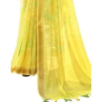Women's Cotton Floral Printed Saree With Blouse (Light Yellow, 5-6 Mtrs)
