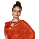 Women's Cotton Printed Saree With Blouse (Orange, 5-6 Mtrs)