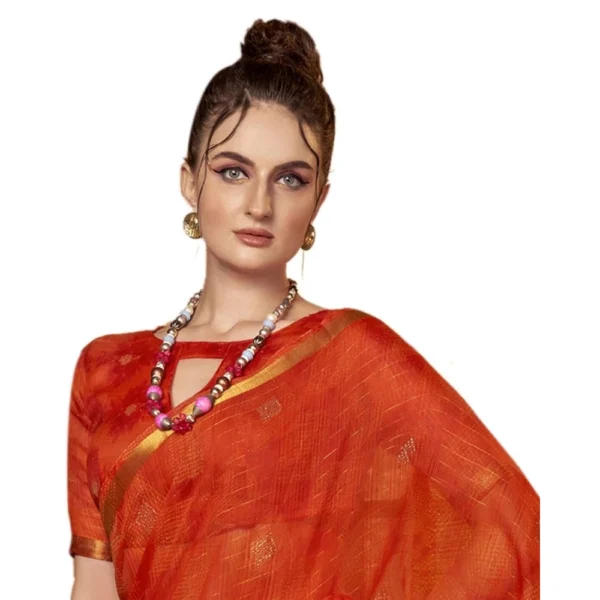Women's Cotton Printed Saree With Blouse (Orange, 5-6 Mtrs)